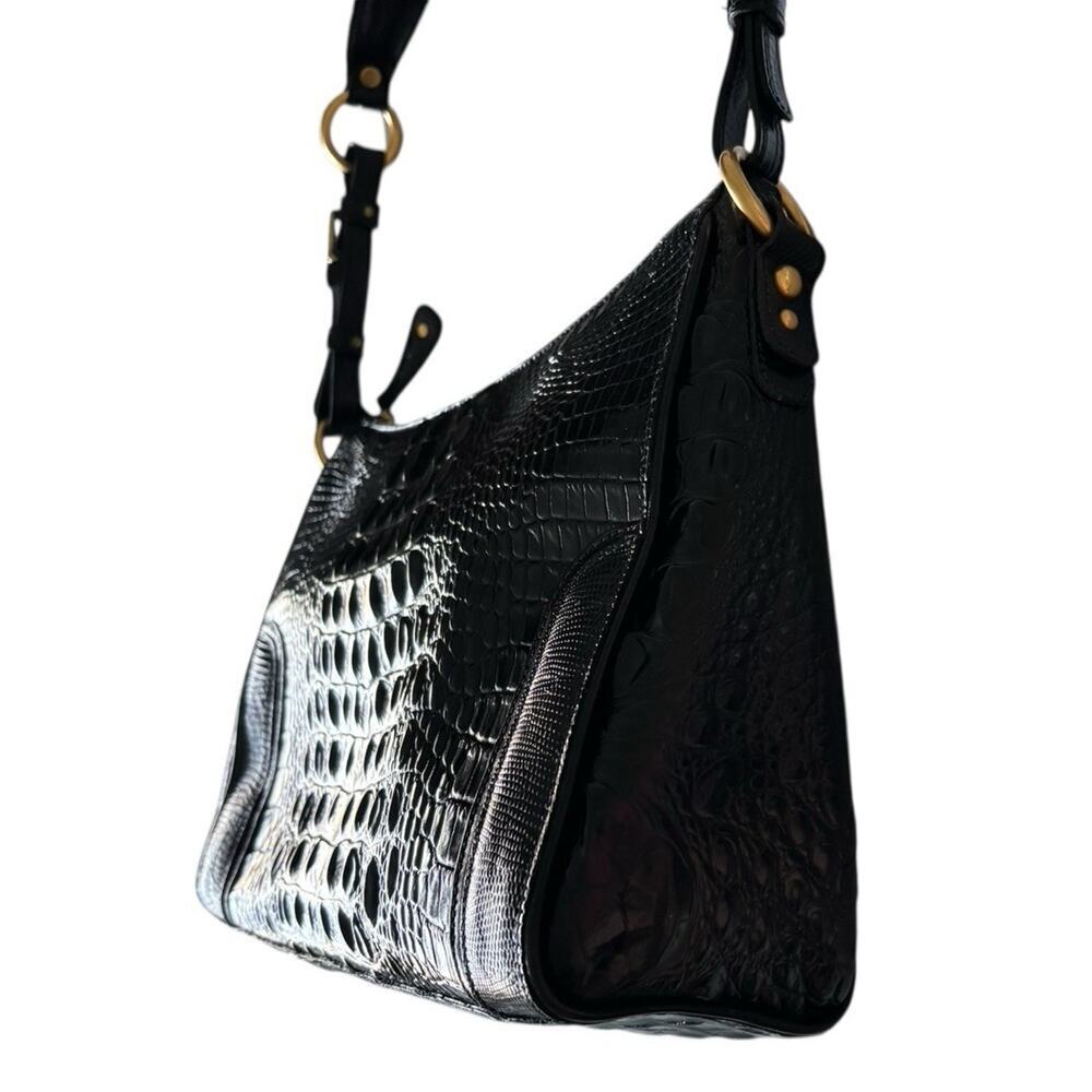 Brahmin Collection Esme Lizard Crocodile-Embossed Leather Shoulder Bag Black - Picture 5 of 15